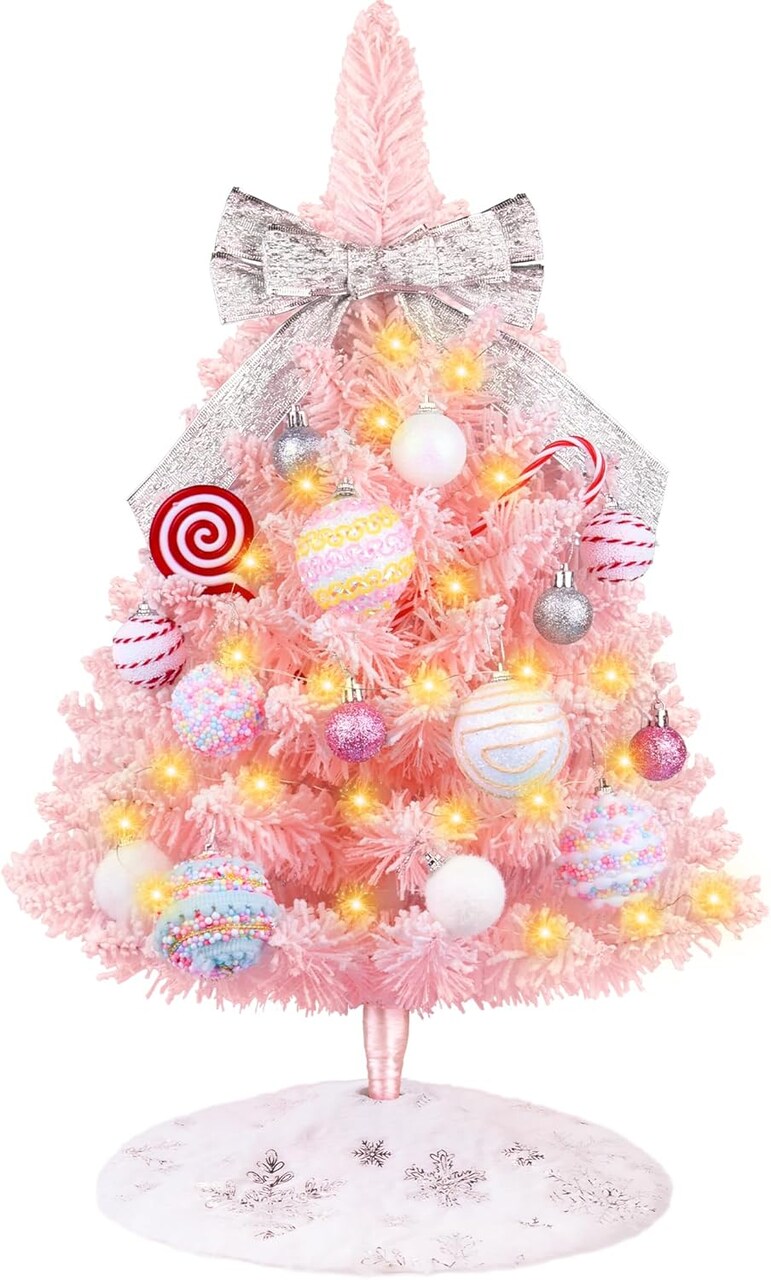 Mini Pink Christmas Tree with Lights Table Top (Pink1) 16.5"D x 5.5"W x 4.3"H